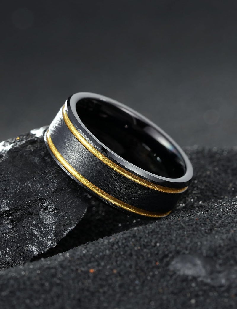 King Will Tungsten Rings for Men Two Tone Grooved Mens Wedding Band Cool Promise Engagement Matte Finished Beveled Edge - Image 3